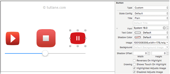 ios audio player map images to button controls and slider in xcode