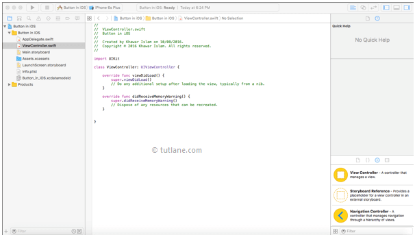 iOS Buttons Example ViewController.swift file default code