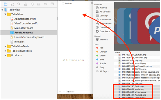 ios tableview with custom cell add images to assets folder in xcode