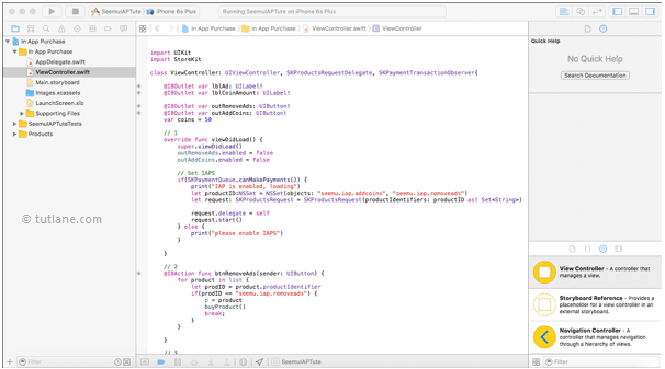 ios in-app purchase app viewcontroller.swift file in xcode