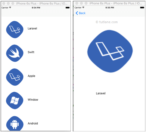 ios storyboards swift app example result or output