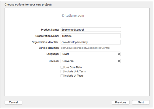 Create new iOS UI SegmentedControl Example in Xcode