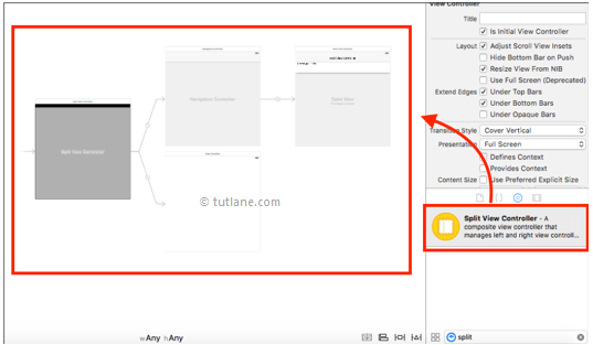 Add splitview controller to ios storyboard file in xcode