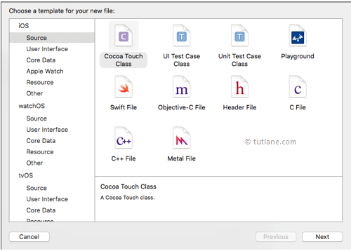 Add new class cocoa touch class in ios tableview controller