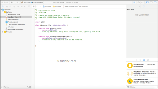 Viewcontroller file in ios uisplitviewcontroller project in xcode