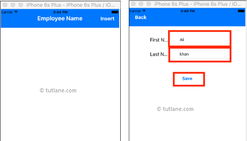 iOS SQLite Database App Example Result or Output