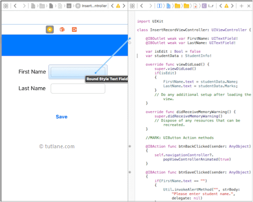 ios sqlite database app map controls to viewcontroller.swift file in xcode