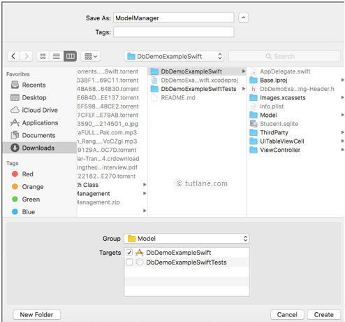 Give model manager to add new swift file in ios sqlite database app