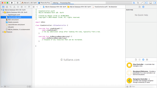 ios sqlite database app viewcontroller.swift file in xcode