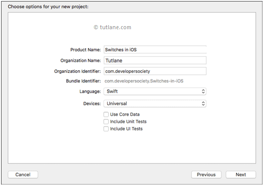 create new ios switches project in swift using xcode