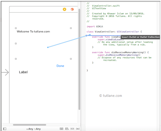 ios map ui textview control to viewcontroller.swift file in xcode