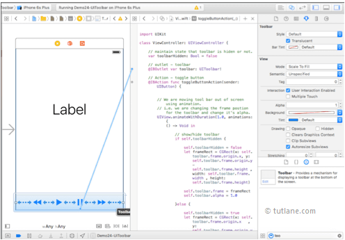 ios toolbar swift app map controls to viewcontroller.swift file in xcode