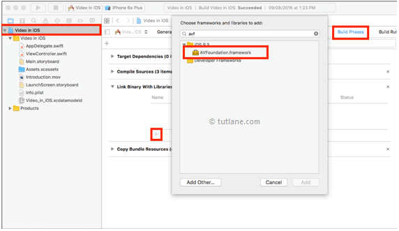 ios video player app add avfoundation framework in xcode