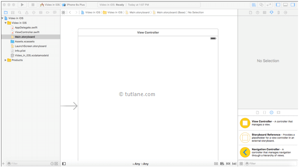 ios video player app storyboard file in xcode