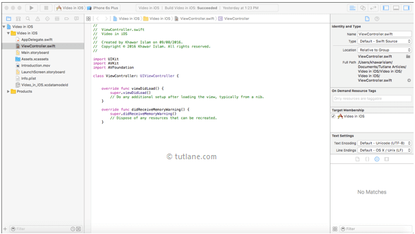 ios video player app viewcontroller.swift file in xcode