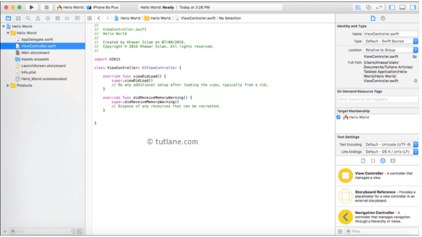 Viewcontroller.swift file in iOS Xcode project with example