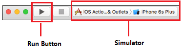 Run ios actions and outlets app using xcode simulator