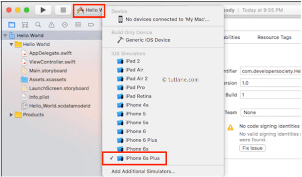 Select ios simulator to run xcode application
