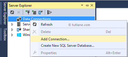 Add new database connection in visual studio server explorer