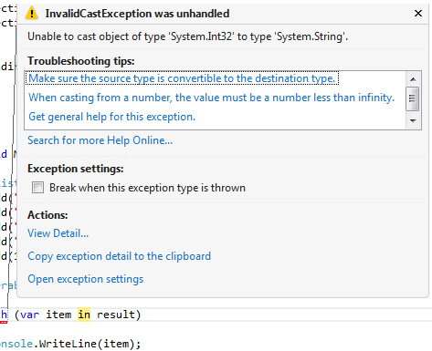 LINQ Unable to cast object of type ‘System.Int32’ to type ‘System.String' Error