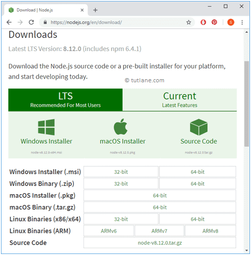 Node.js Installers for different platforms such as windows, mac, linux, etc.