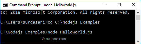 Node.js Hello World Application Enter Command and Execute File