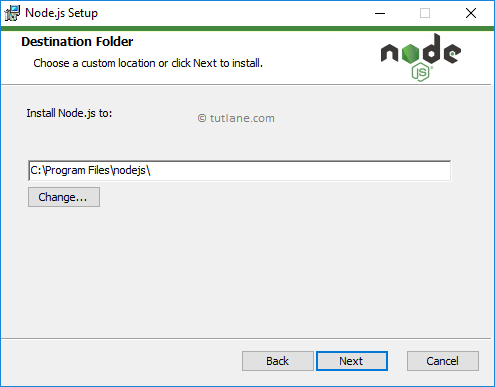 Node.js installation - Choose destination path to install node.js