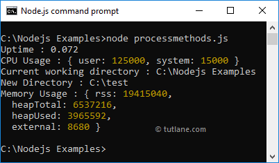 Node.js process methods example result