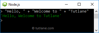 Node.js REPL Concatenate Strings Example Result