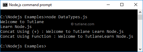 Node.js string data type example result
