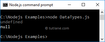 Node.js undefined and Null Data Types Example Result