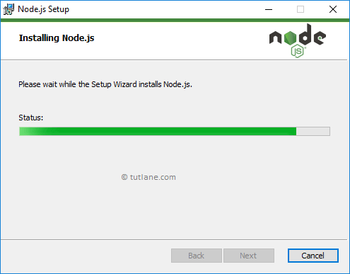 Node.js installation progress on windows