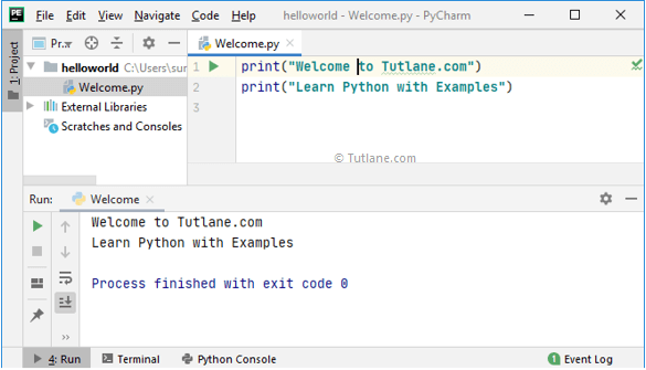 Pycharm editor python code execution result