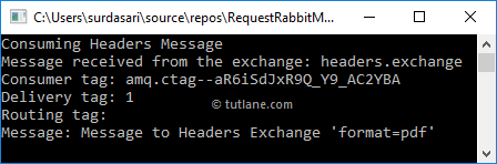 C# Consume Messages from RabbitMQ using Headers Exchange Example Result