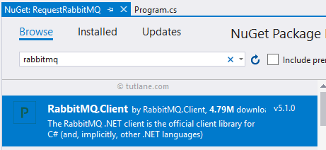 C# Install RabbitMQ.Client Reference in Application