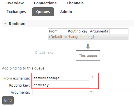 RabbiMQ Enter Details to Bind Queue to Exchange