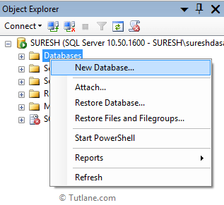 Create database using sql server management studio