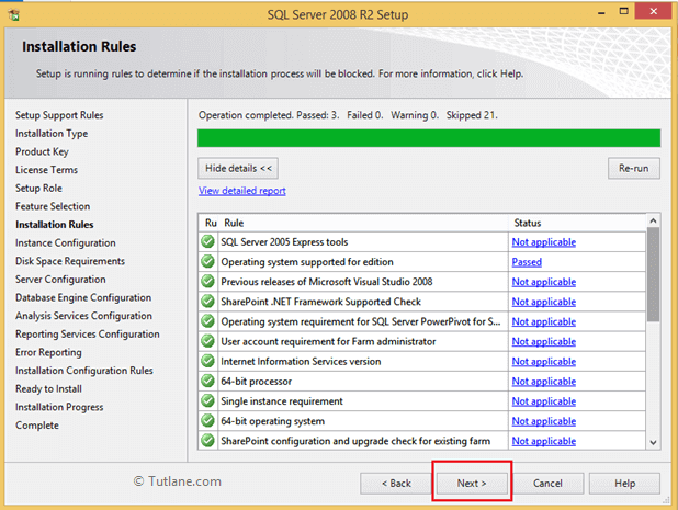 Installation rules status to install sql server