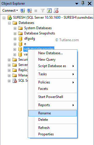 to change database name in sql server right click on respective database and select rename