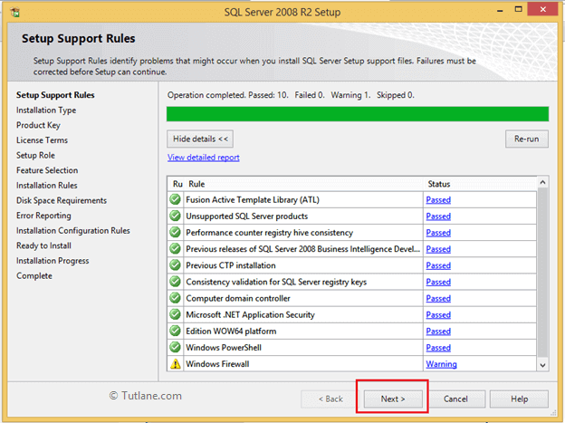 After completion of setup rules checking in sql server installation