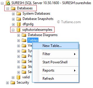 Create new table using sql server management studio