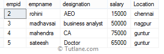 Output of Not Equal(!=) Operator Example in SQL Server