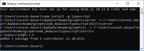 Typescript installation using node.js npm
